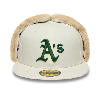 Pictured is this MLB World Series Athletics Dogear 59FIFTY Fitted cap in cream. 3