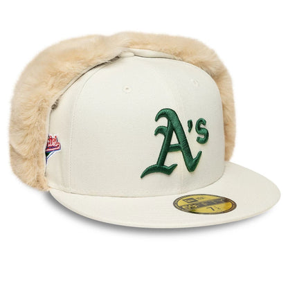 Pictured is this MLB World Series Oakland Athletics Dogear 59FIFTY Fitted cap in cream. 1
