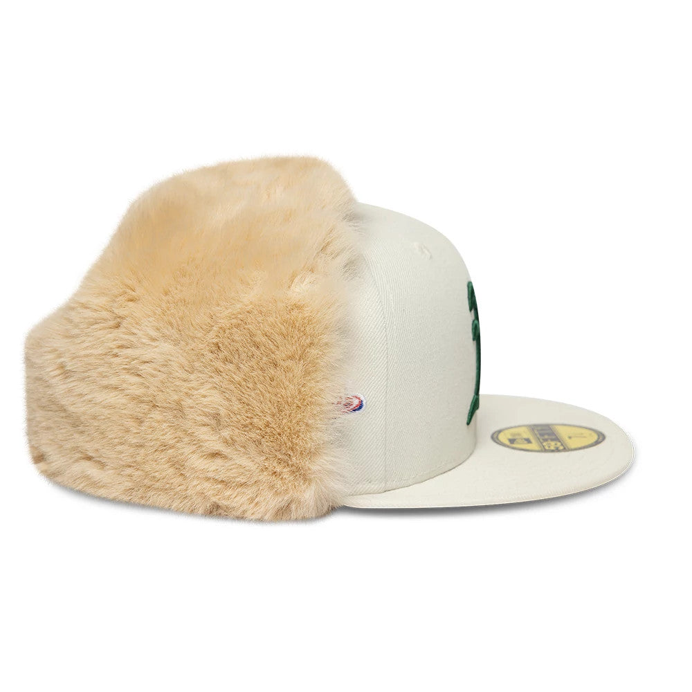 Pictured is this MLB World Series Athletics Dogear 59FIFTY Fitted cap in cream. 10