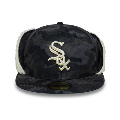 Pictured is this MLB Cord Chicago White Sox Downflap 59FIFTY Fitted cap in black. 2