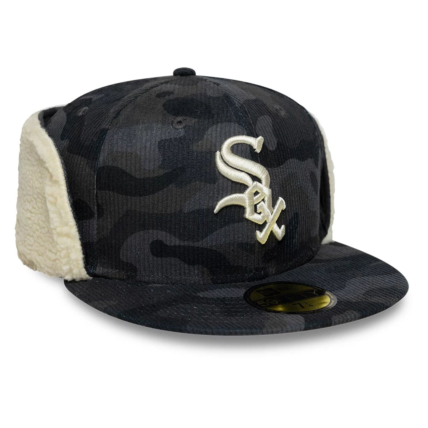 Pictured is this MLB Cord Chicago White Sox Downflap 59FIFTY Fitted cap in black. 6