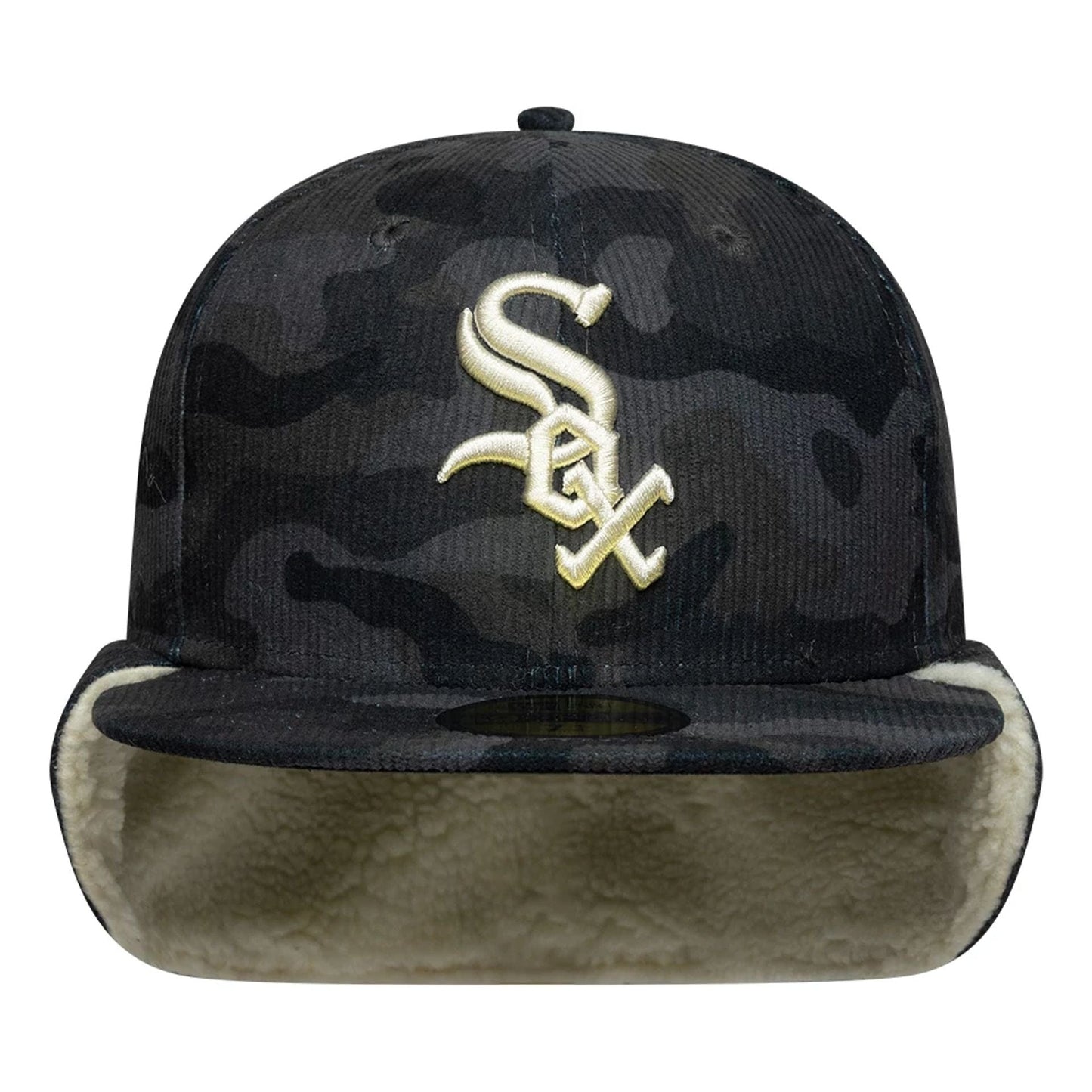Pictured is this MLB Cord Chicago White Sox Downflap 59FIFTY Fitted cap in black. 5