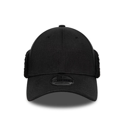 Pictured in this New Era Black 39THIRTY Downflap Stretch Fit Cap 3