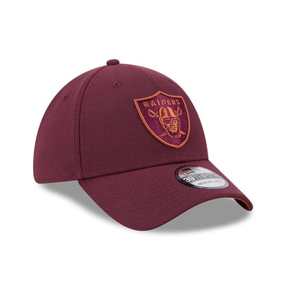 Pictured is this NFL Frosted Rust Las Vegas Raiders 39THIRTY Stretch Fit cap in dark red. 4