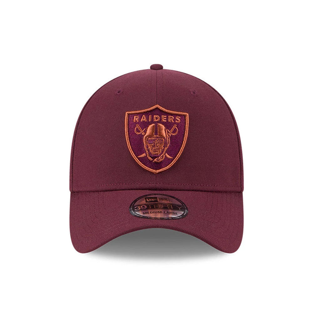 Pictured is this NFL Frosted Rust Las Vegas Raiders 39THIRTY Stretch Fit cap in dark red. 3