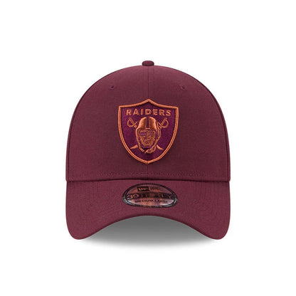 Pictured is this NFL Frosted Rust Las Vegas Raiders 39THIRTY Stretch Fit cap in dark red. 3