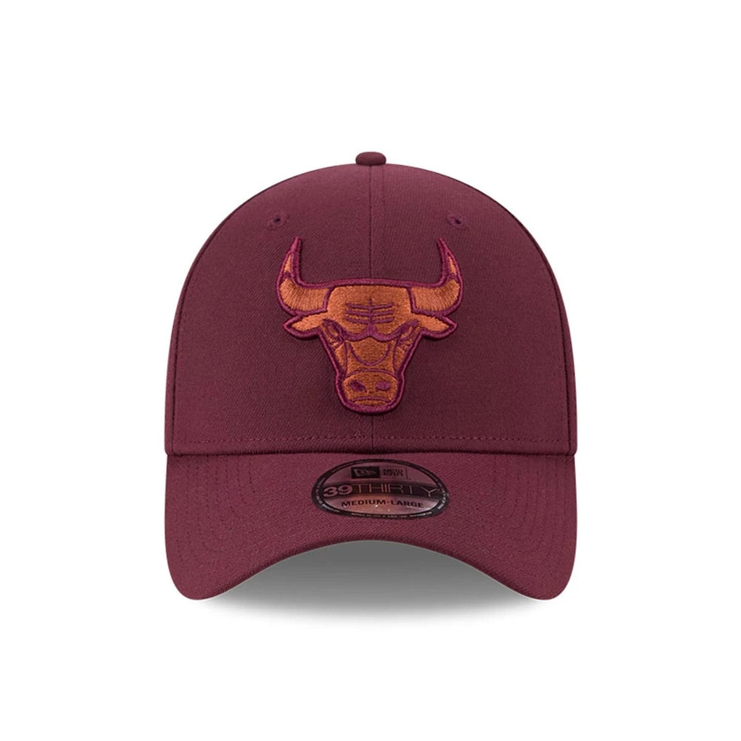 Pictured is this NBA Frosted Rust Chicago Bulls 39THIRTY Stretch Fit cap in dark red. 3
