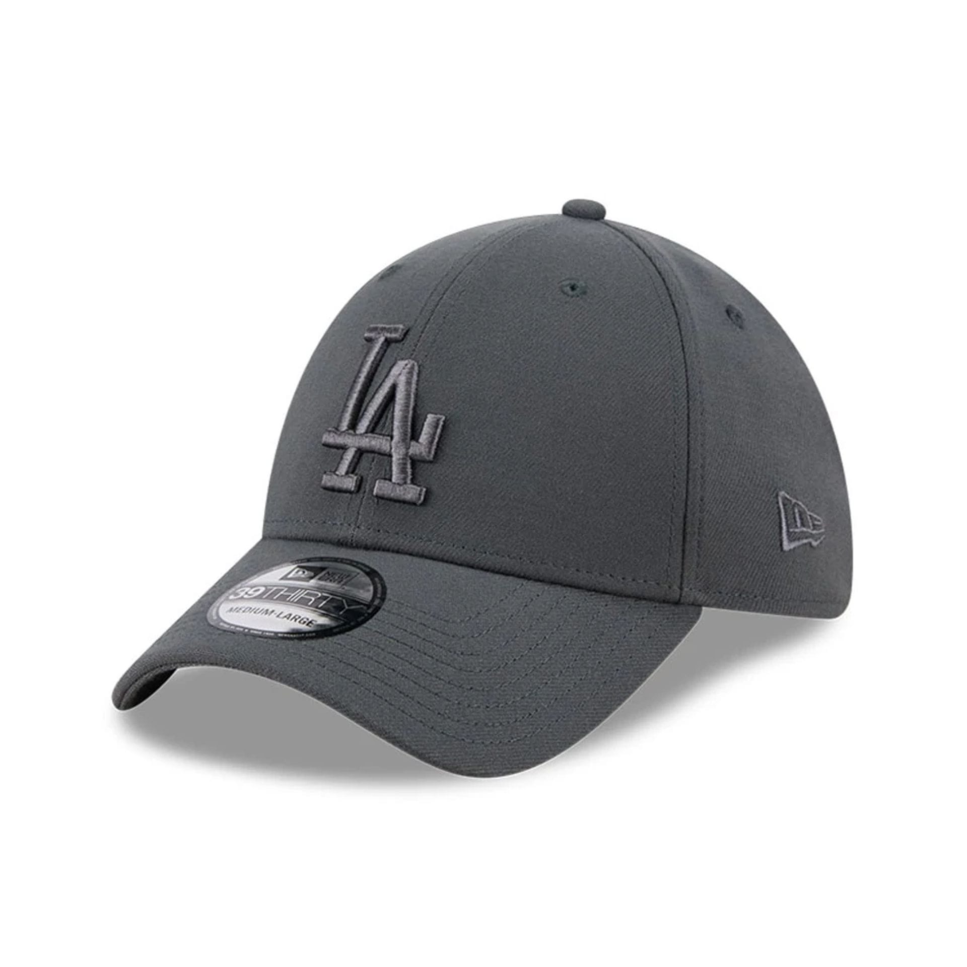 Pictured is this MLB Steel LA Dodgers 39THIRTY Stretch Fit cap in charcoal. 1