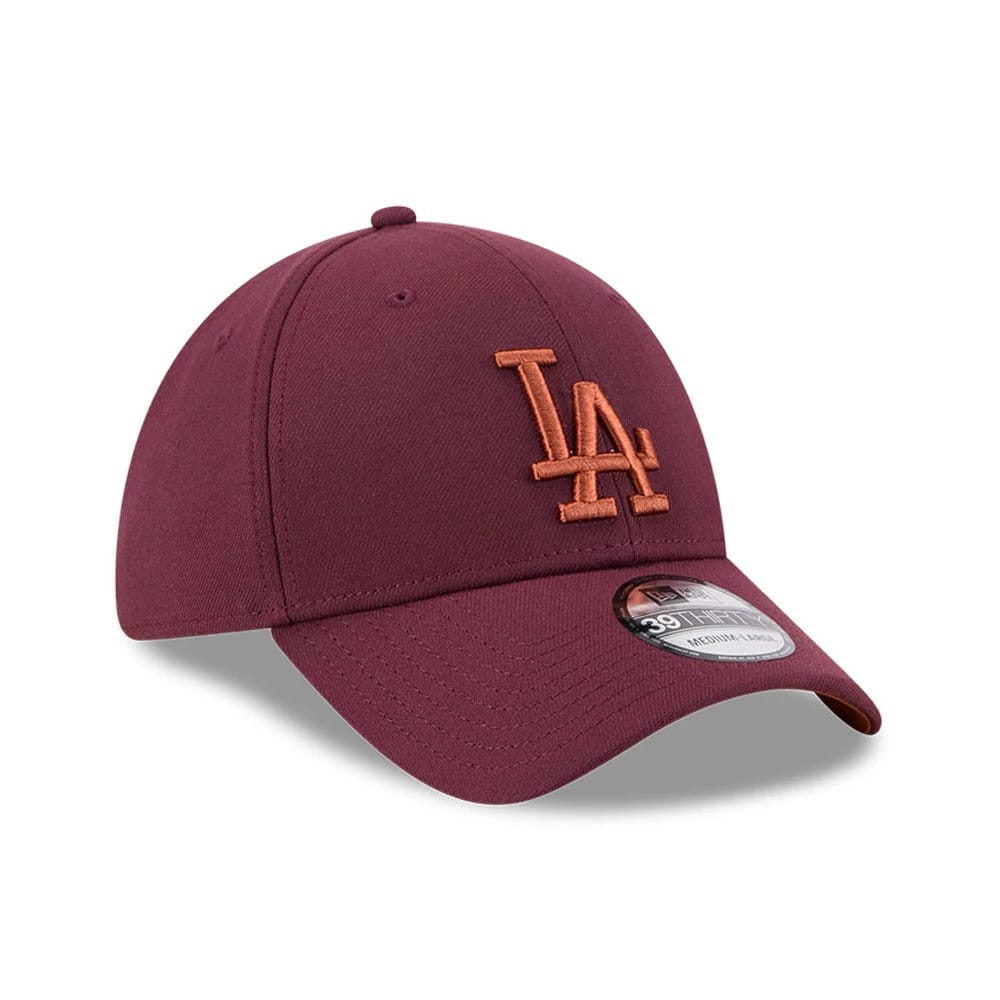 Pictured is this MLB Frosted Rust LA Dodgers 39THIRTY Stretch Fit cap in dark red. 4