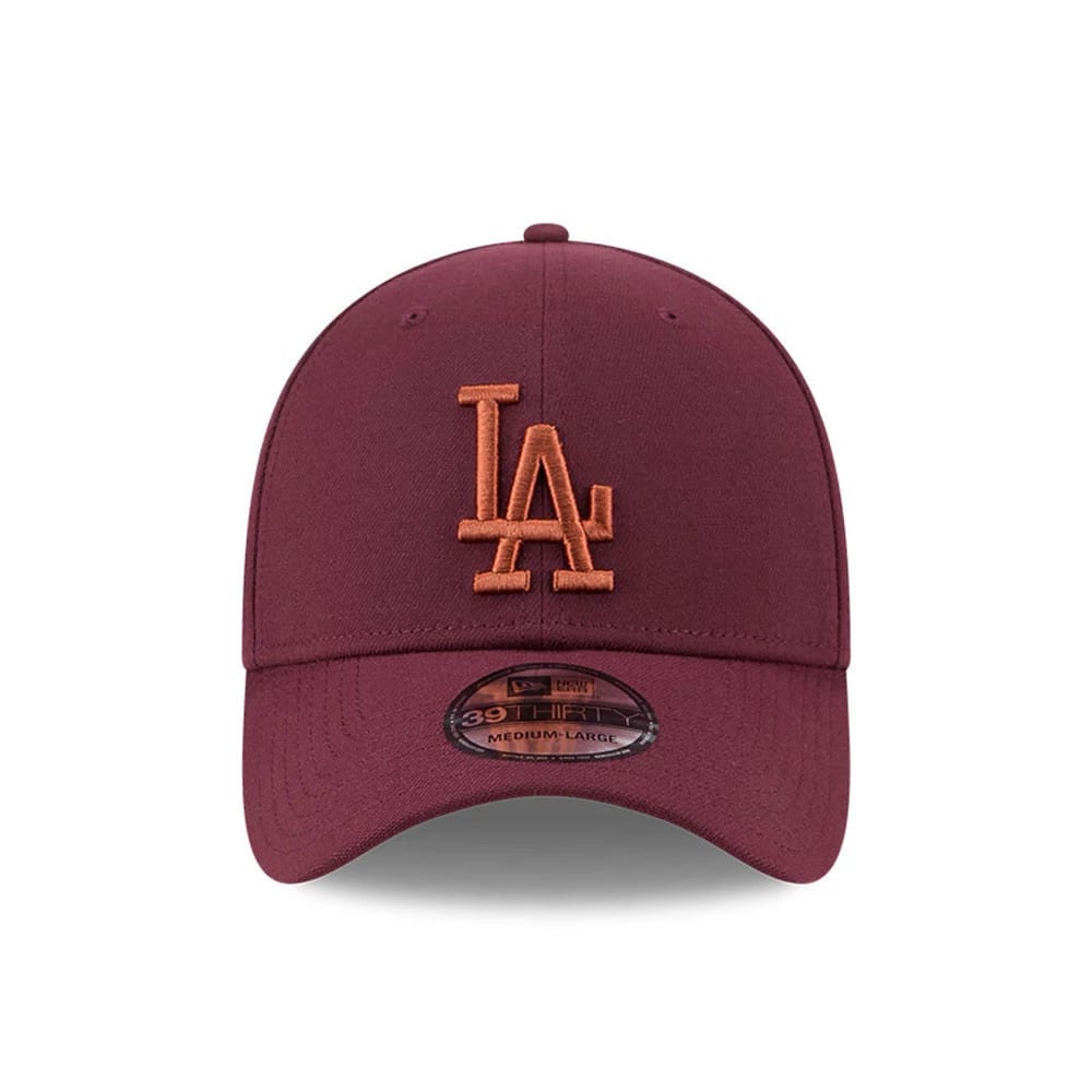 Pictured is this MLB Frosted Rust LA Dodgers 39THIRTY Stretch Fit cap in dark red. 3