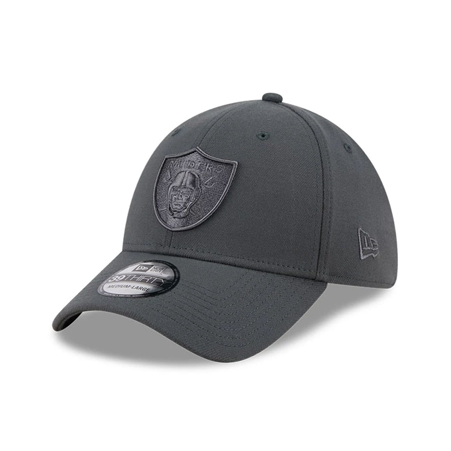 Pictured is this NFL Steel Las Vegas Raiders 39THIRTY Stretch Fit cap in charcoal. 1