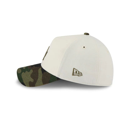 Pictured is this MLB Camo Visor LA Dodgers 39THIRTY A-Frame Stretch Fit cap in Cream. 5