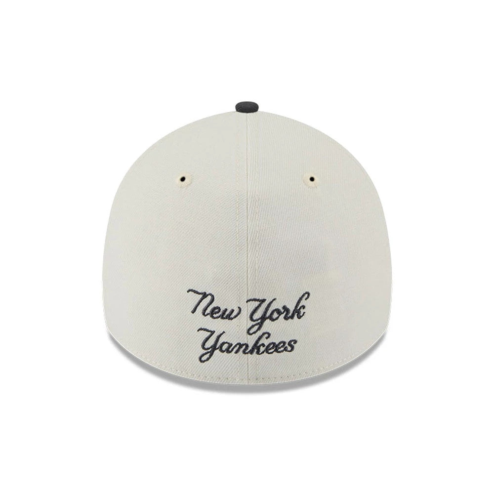 Pictured is this MLB Chrome New York Yankees 39THIRTY A-Frame Stretch Fit cap in cream. 3