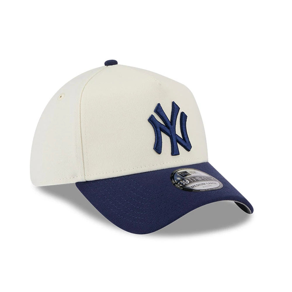 Pictured is this MLB Chrome New York Yankees 39THIRTY A-Frame Stretch Fit cap in cream. 5