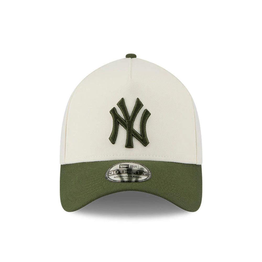 Pictured is this MLB Chrome New York Yankees 39THIRTY A-Frame Stretch Fit cap in cream. 4
