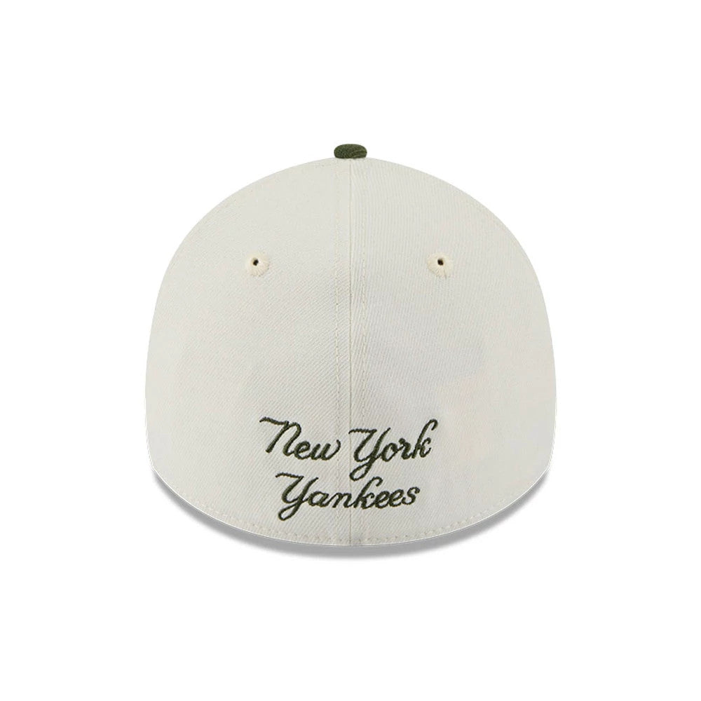 Pictured is this MLB Chrome New York Yankees 39THIRTY A-Frame Stretch Fit cap in cream. 3