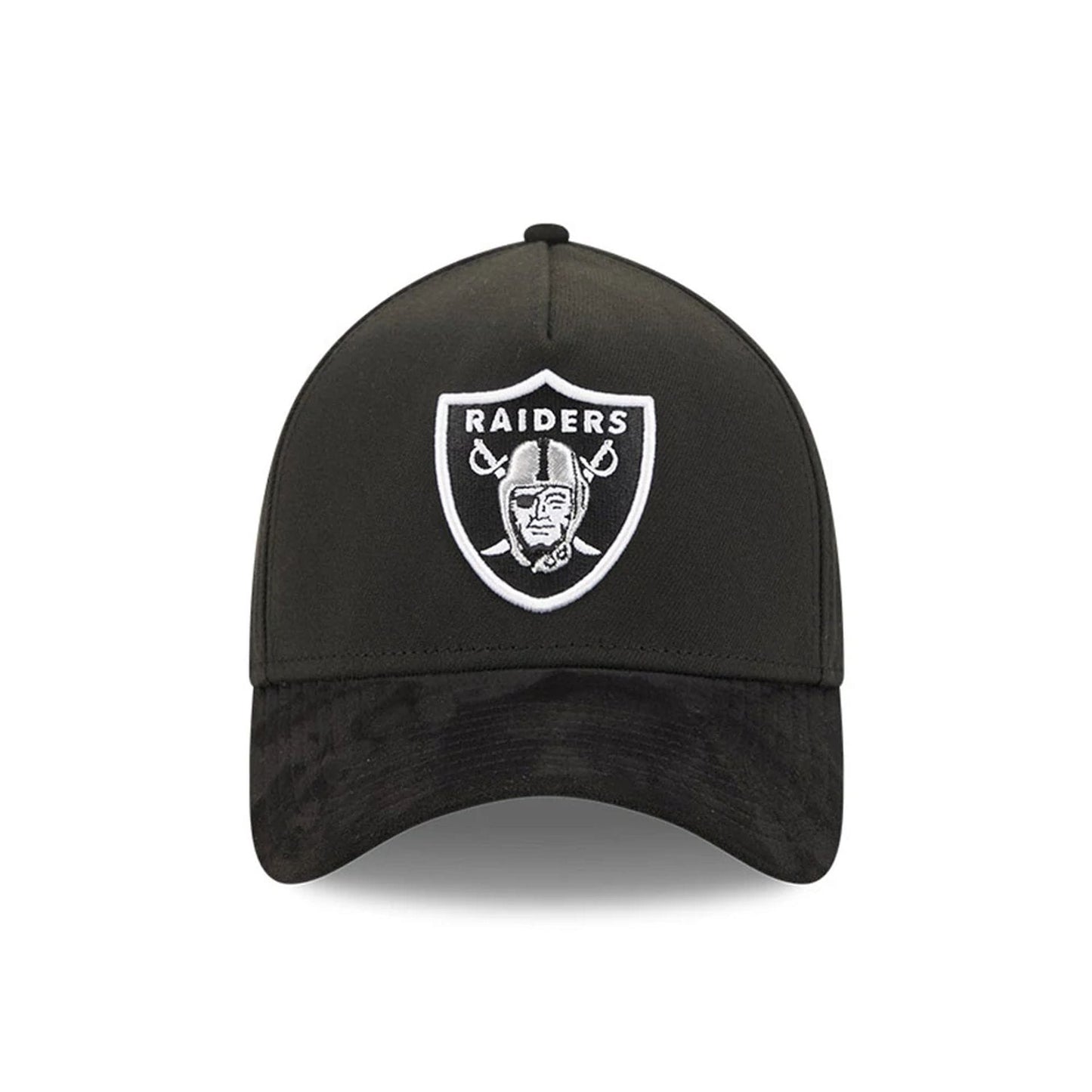Pictured is this NFL Suede Las Vegas Raiders 39THIRTY A-Frame Stretch Fit cap in Black. 3
