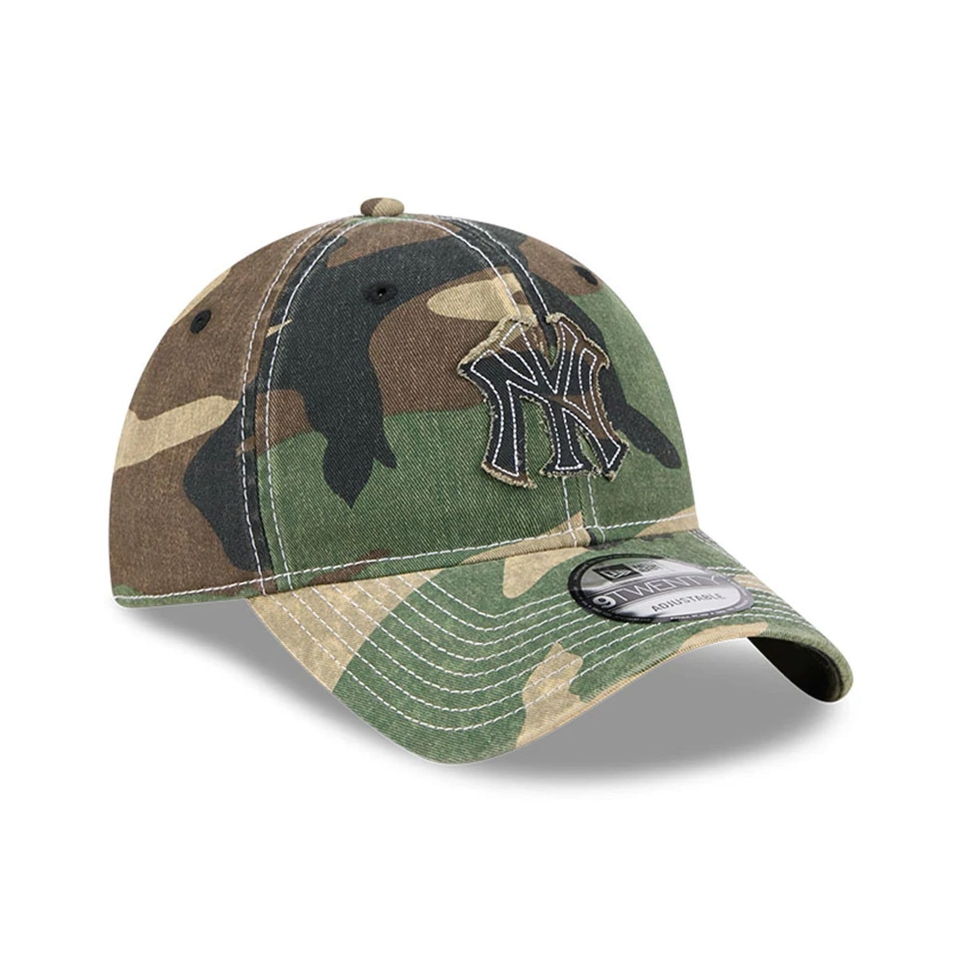 Pictured is this MLB Washed Camo New York Yankees 9TWENTY cap in open green. 3