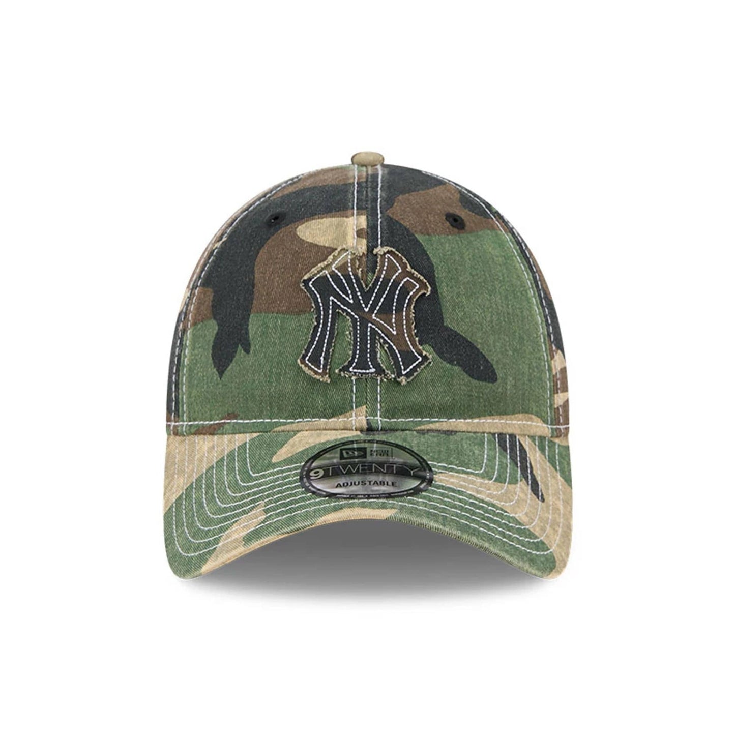 Pictured is this MLB Washed Camo New York Yankees 9TWENTY cap in open green. 2