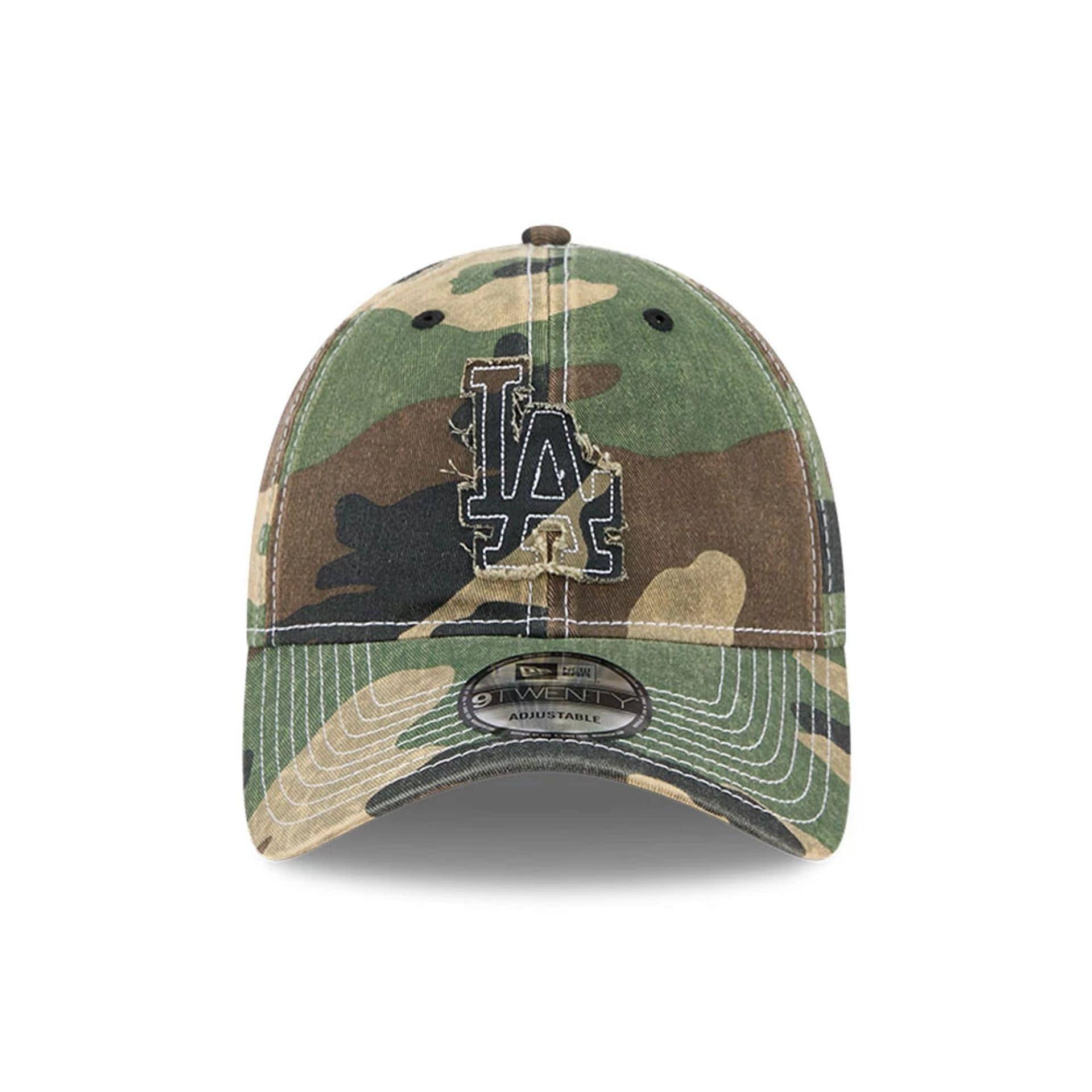 Pictured is this MLB Washed Camo LA Dodgers 9TWENTY cap in open green. 2