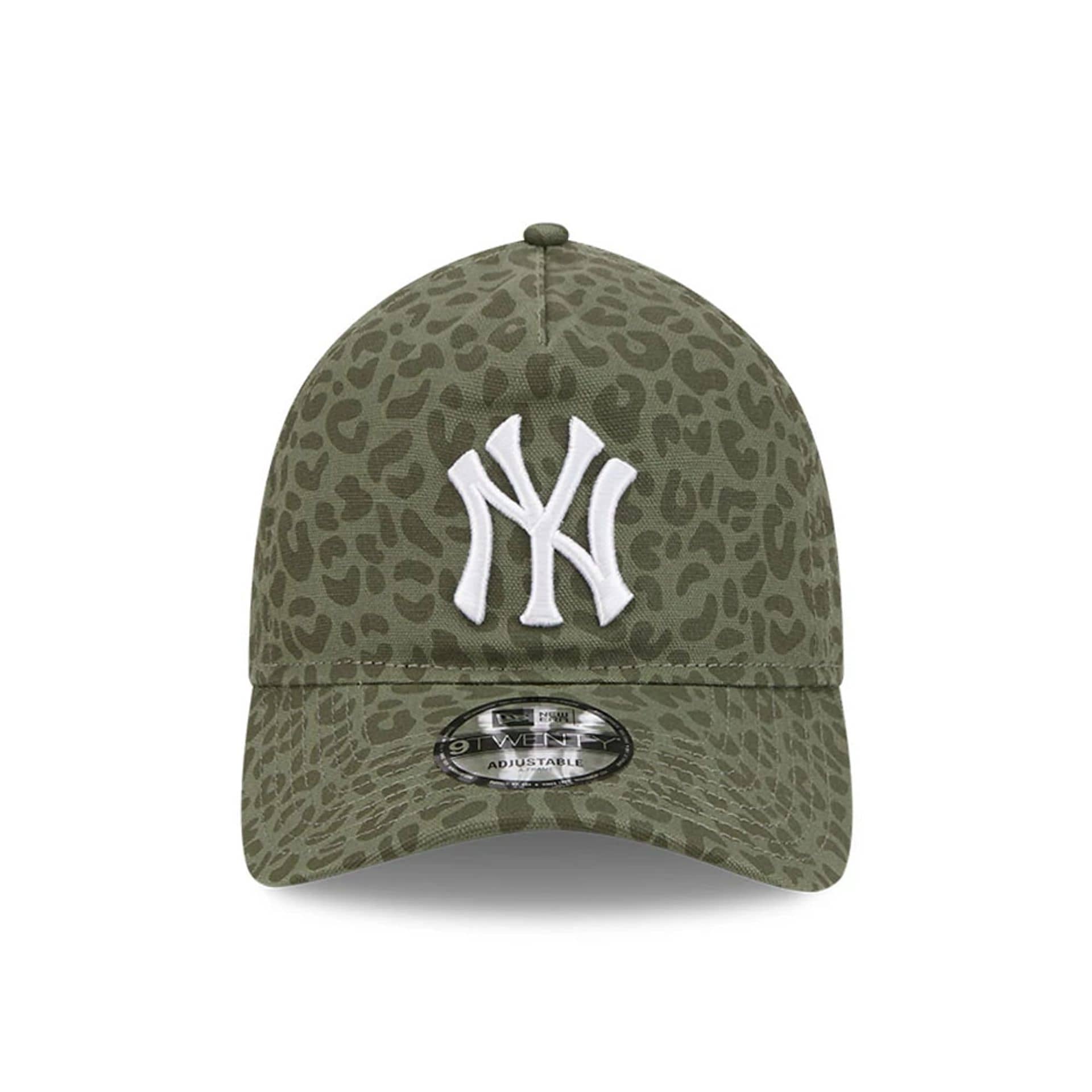 Pictured is this MLB Leopard New York Yankees 9TWENTY A-Frame cap in green. 2