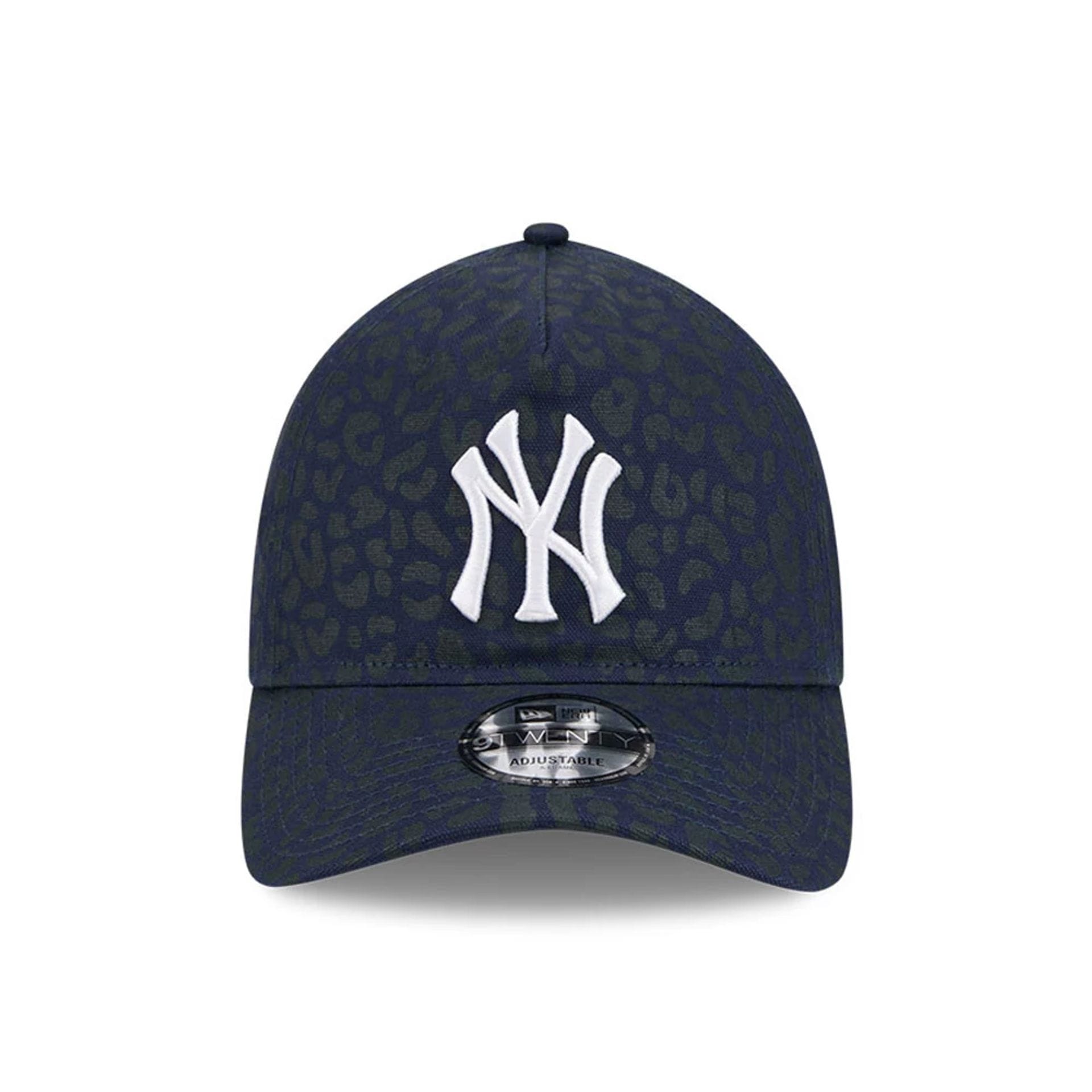 Pictured is this MLB Leopard New York Yankees 9TWENTY A-Frame cap in dark blue. 2
