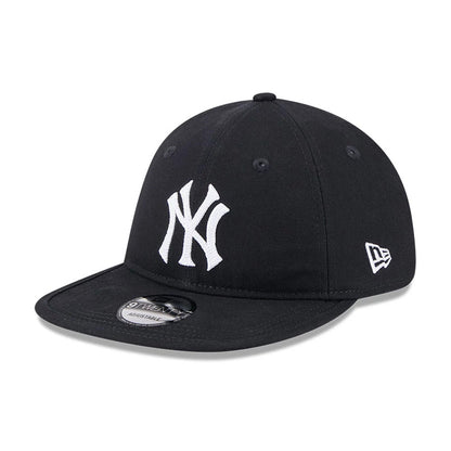 New York Yankees MLB Herringbone Navy New Era 9TWENTY Adjustable Cap, front view showing the raised white NY logo on the front panel, the curved visor with a 9TWENTY size sticker, and the embroidered New Era flag logo on the left side.
