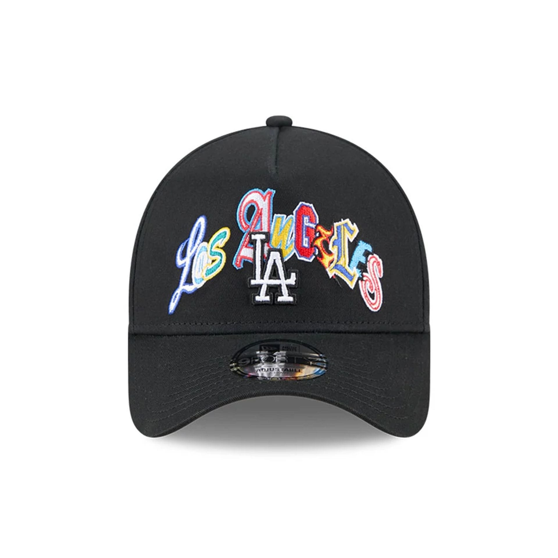 Pictured is this MLB Multi Letter LA Dodgers 9FORTY A-Frame cap in black. 3