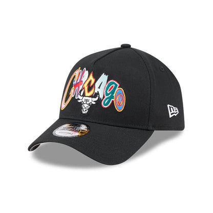 Pictured is this NBA Multi Letter Chicago Bulls 9FORTY A-Frame cap in black. 1