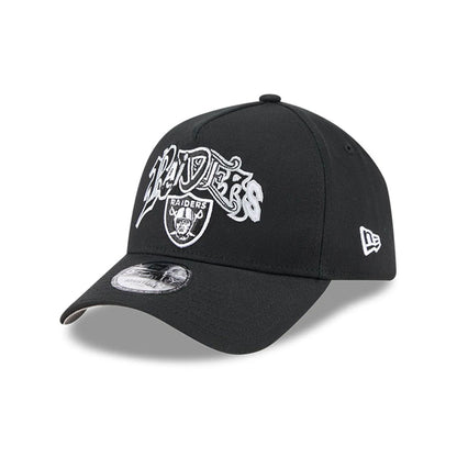 Pictured is this NBA Multi Letter Las Vegas Raiders 9FORTY A-Frame cap in black. 1