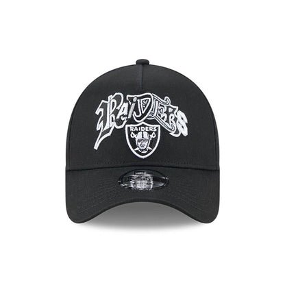 Pictured is this NBA Multi Letter Las Vegas Raiders 9FORTY A-Frame cap in black. 3