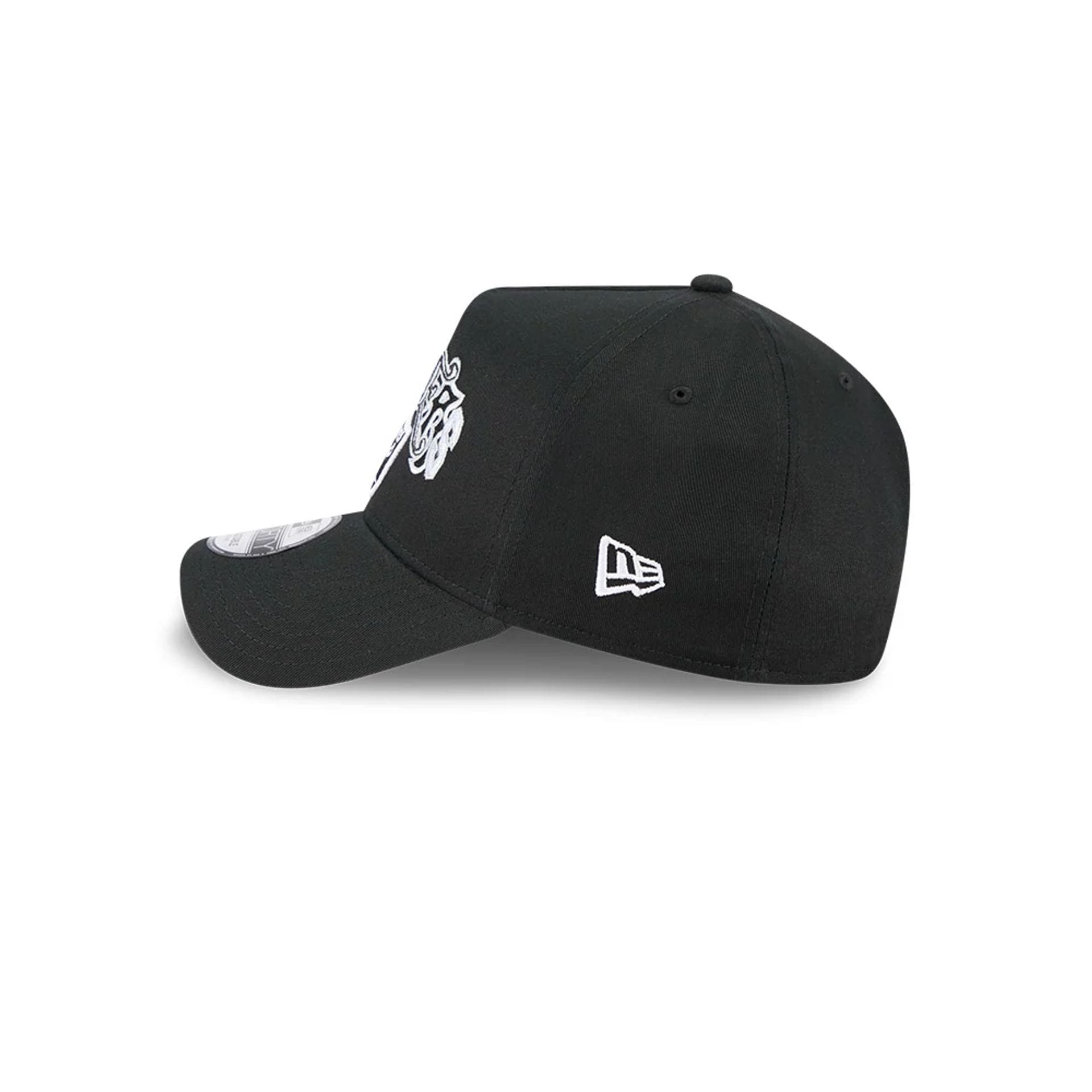 Pictured is this NBA Multi Letter Las Vegas Raiders 9FORTY A-Frame cap in black. 5