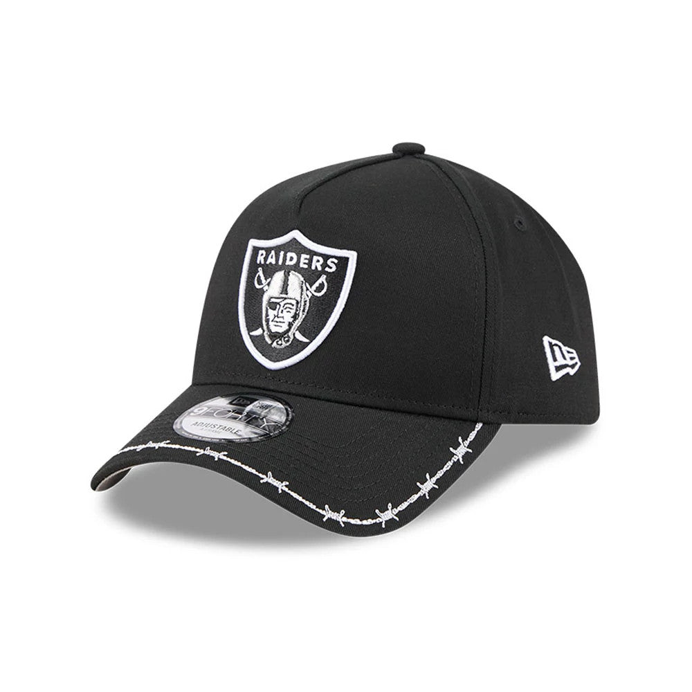 Pictured is this NFL Barb Visor Las Vegas Raiders 9FORTY A-Frame cap in black. 1
