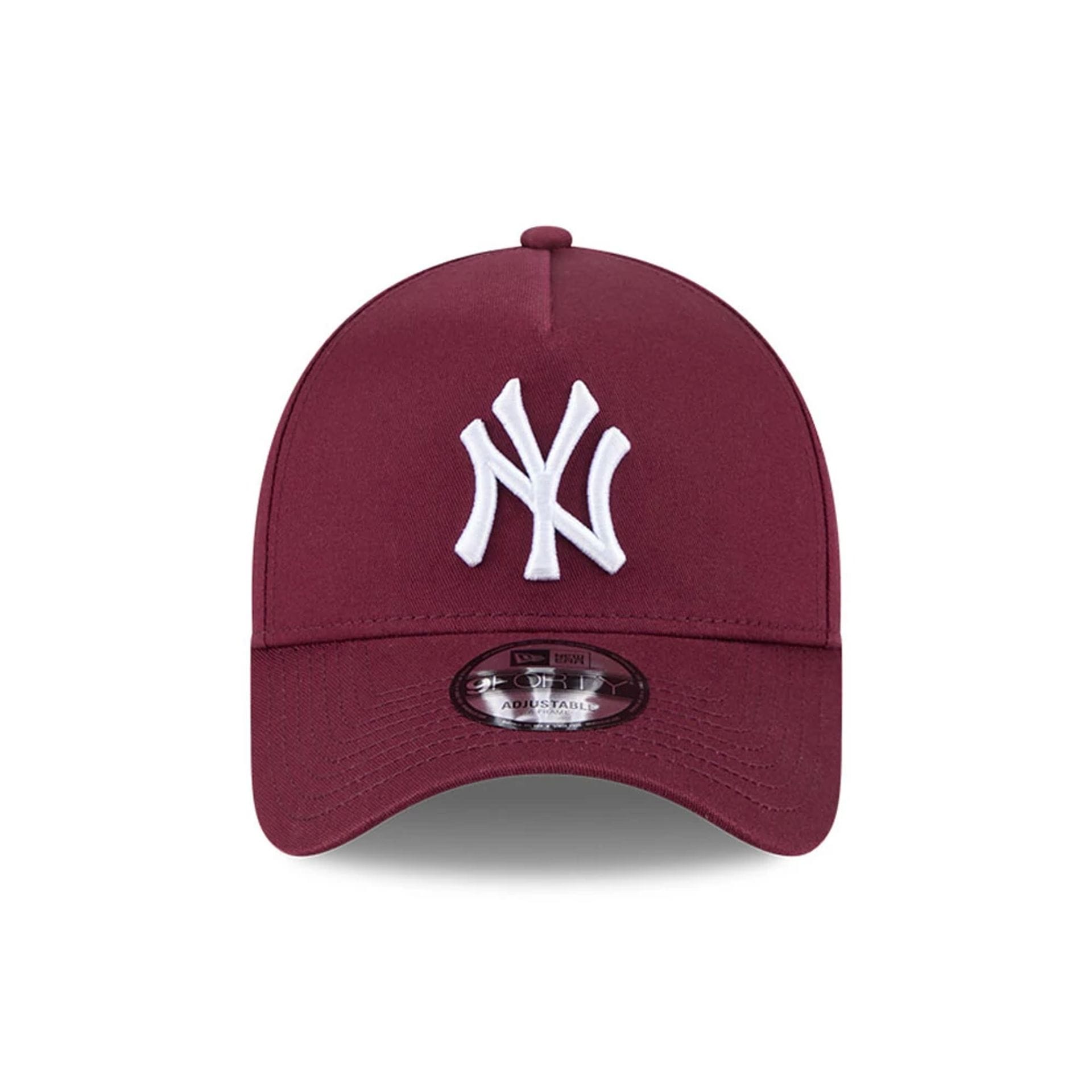Pictured is this MLB Autumn Mix New York Yankees 9FORTY A-Frame cap in dark red. 3