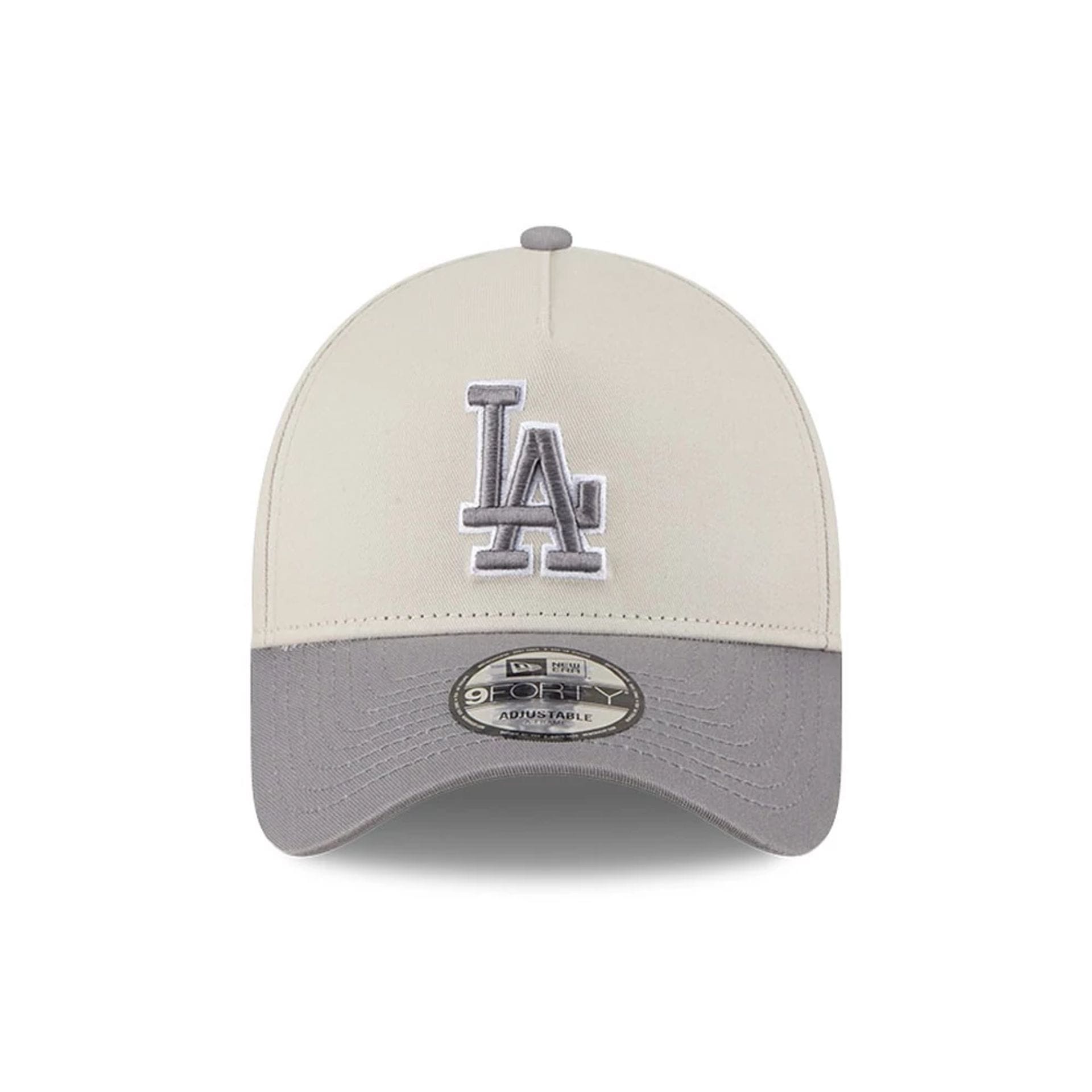 Pictured is this MLB Stone Storm LA Dodgers 9FORTY A-Frame cap in light beige. 2