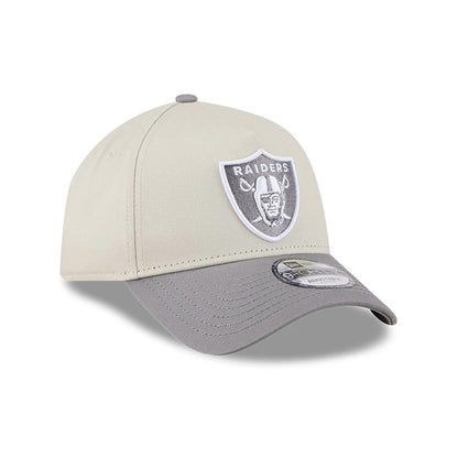 Pictured is this NFL Stone Storm Las Vegas Raiders 9FORTY A-Frame cap in light beige. 3