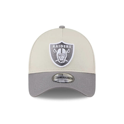 Pictured is this NFL Stone Storm Las Vegas Raiders 9FORTY A-Frame cap in light beige. 2