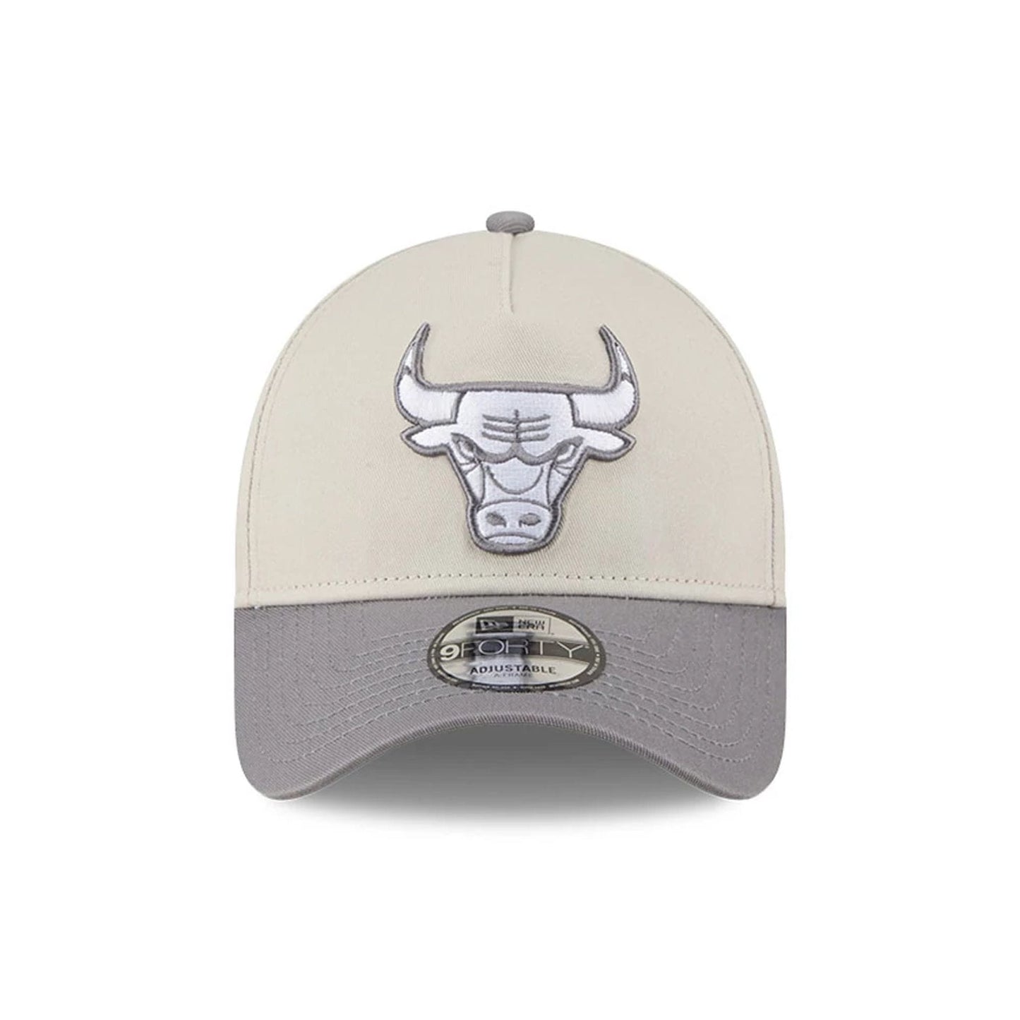 Pictured is this NBA Stone Storm Chicago Bulls 9FORTY A-Frame cap in light beige. 2