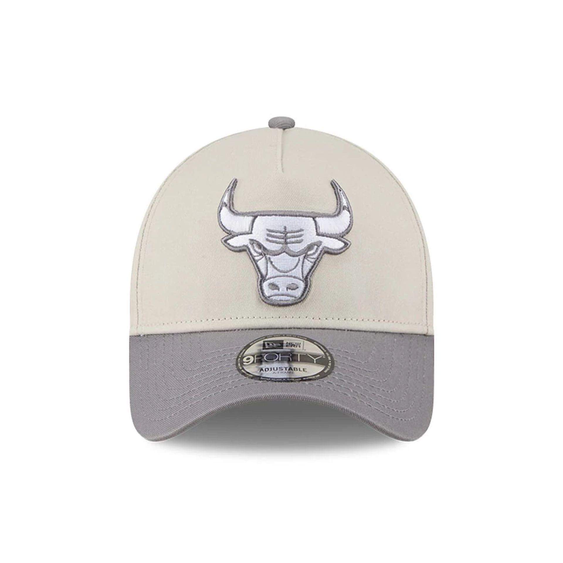 Pictured is this NBA Stone Storm Chicago Bulls 9FORTY A-Frame cap in light beige. 2