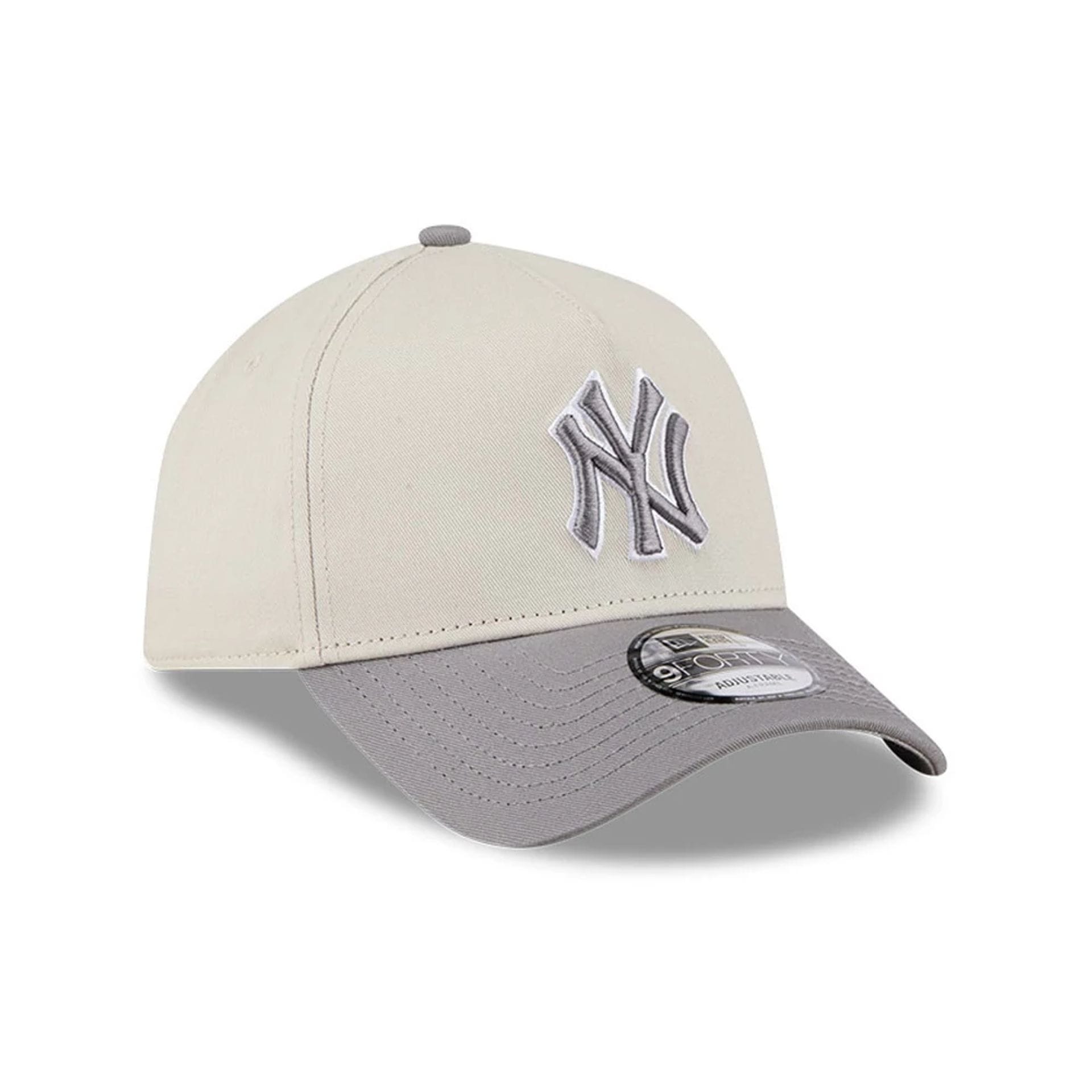 Pictured is this MLB Stone Storm New York Yankees 9FORTY A-Frame cap in light beige. 3