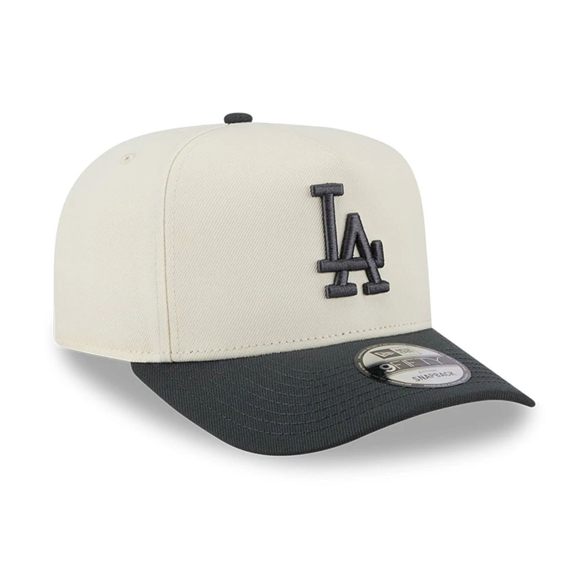 Pictured is this MLB Chrome LA Dodgers 9FIFTY A-Frame Snapback cap in cream. 4