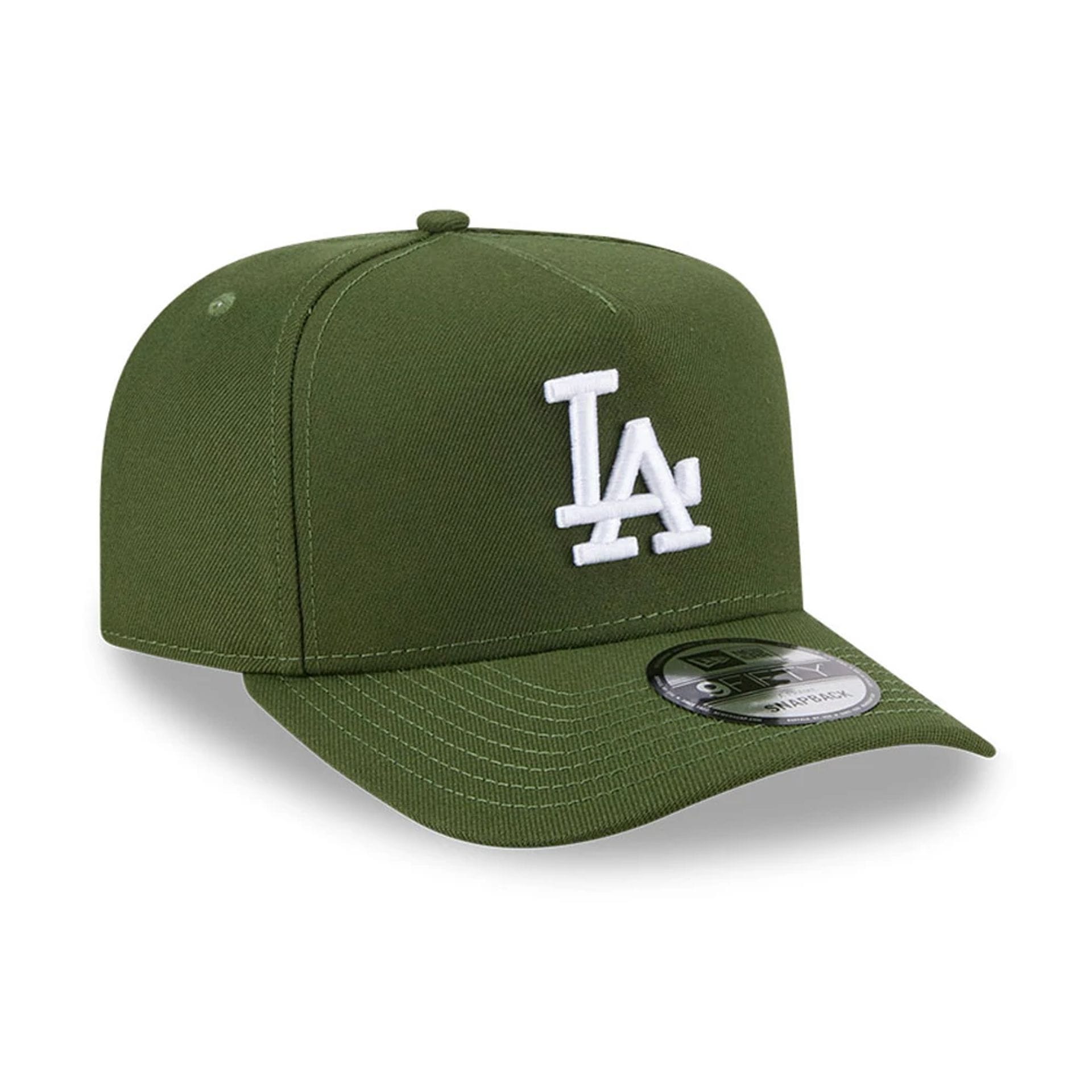 Pictured is this MLB Rifle Green LA Dodgers 9FIFTY A-Frame Snapback cap in dark green. 4