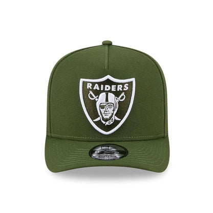 Pictured is this NFL Rifle Green Las Vegas Raiders 9FIFTY A-Frame Snapback cap in dark green. 3
