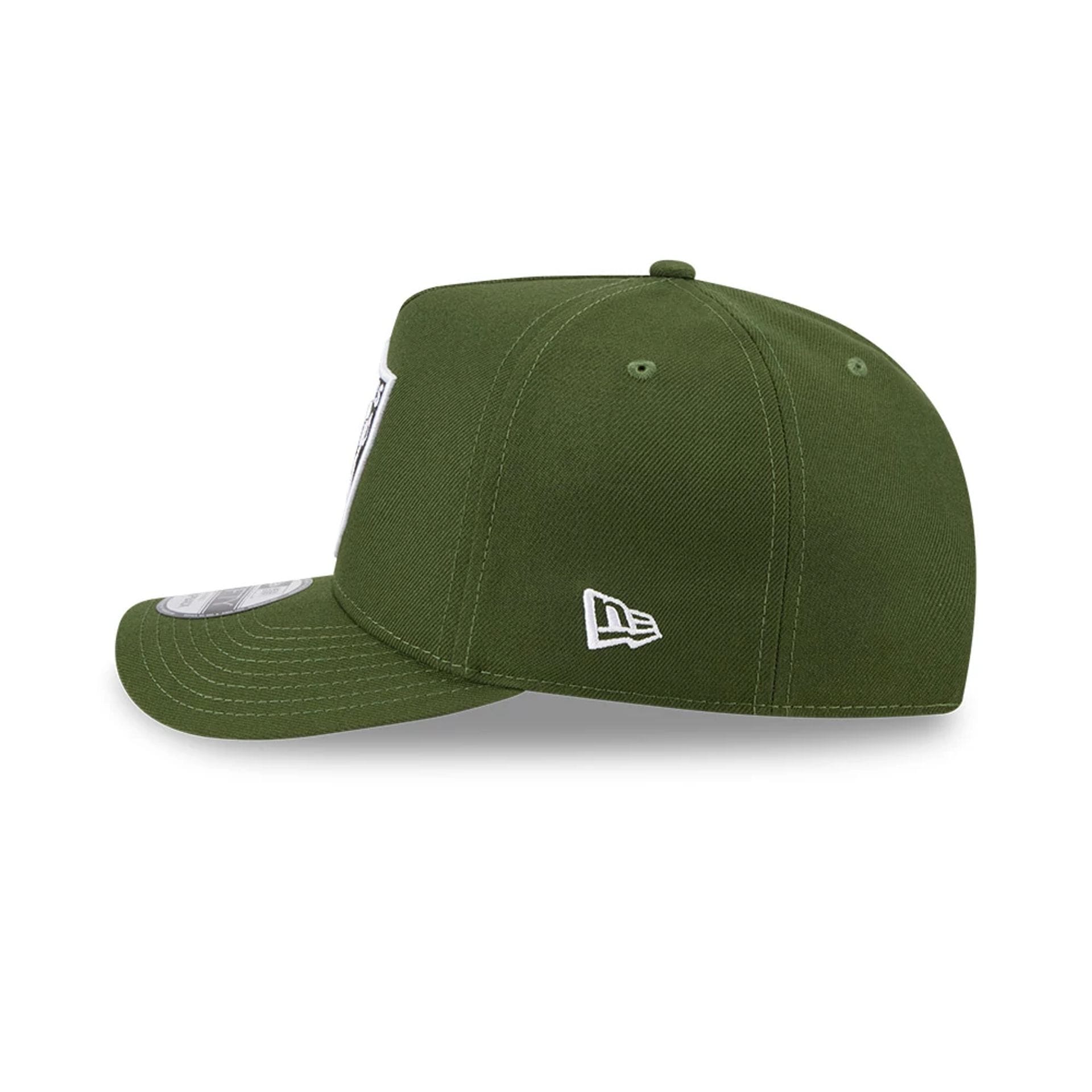 Pictured is this NFL Rifle Green Las Vegas Raiders 9FIFTY A-Frame Snapback cap in dark green. 5