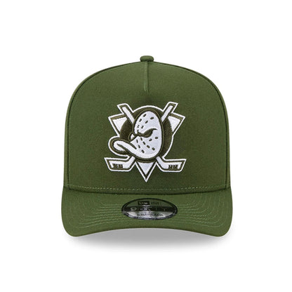 Pictured is this NHL Rifle Green Anaheim Ducks 9FIFTY A-Frame Snapback cap in dark green. 3