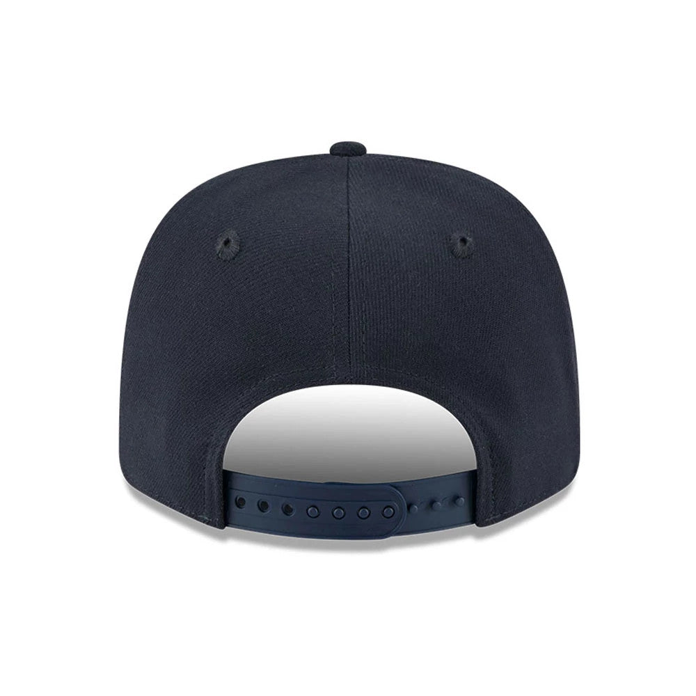 New York Yankees MLB Navy New Era 9SEVENTY Stretch Snap Adjustable Cap, rear view showing the clean navy back panels with a matching snap closure and embroidered eyelets for comfort.