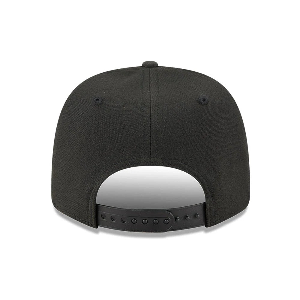 Pictured is this New Era Flawless 9SEVENTY Stretch Snap cap in black. 7