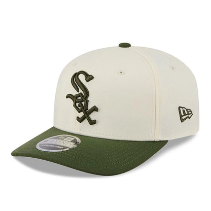 Pictured is this MLB Rifle Green Chicago White Sox 9SEVENTY Stretch Snap cap in white. 1