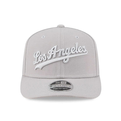 Pictured is this MLB Script LA Dodgers 9SEVENTY Stretch Snap cap in grey. 2