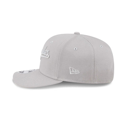 Pictured is this MLB Script LA Dodgers 9SEVENTY Stretch Snap cap in grey. 4